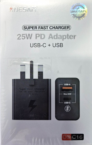 کله شارژر ۲۵ وات فوق سریع دو پورت usb-c + USB مدل ONESAM